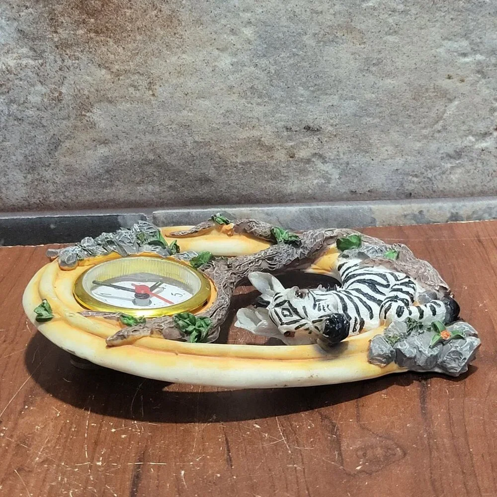 Decorative Zebra Clock Oval Shape Zebra Figure Branches Leaves